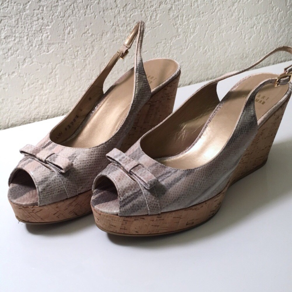 Stuart Weitzman Snakeskin Cork Wedge Heels